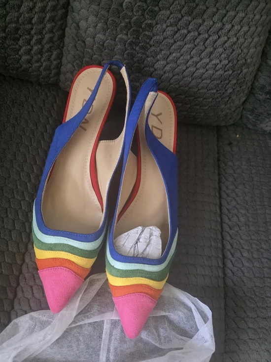 YDN Blue Multicolor Wave Slingback Heels - Picture 3 of 9